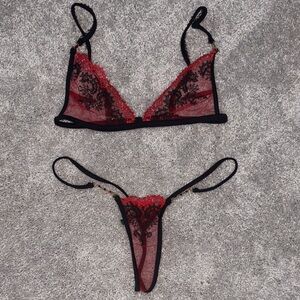 Elegant Red and Black Lace Lingerie Set